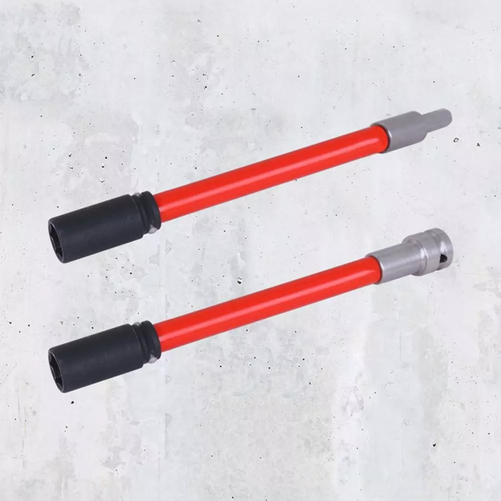 red assembly tool on concrete background